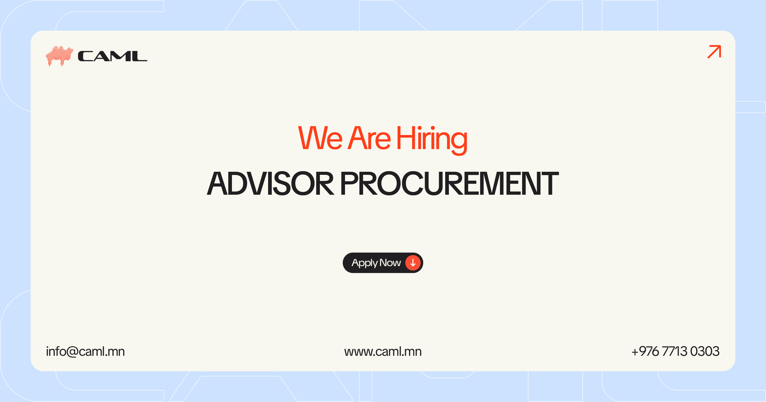 We are hiring an Advisor Procurement.